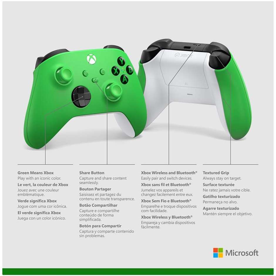 Microsoft Xbox Controller Wireless per Xbox Series X|S PC e Mobile Colore Velocity Green con D-Pad Ibrido